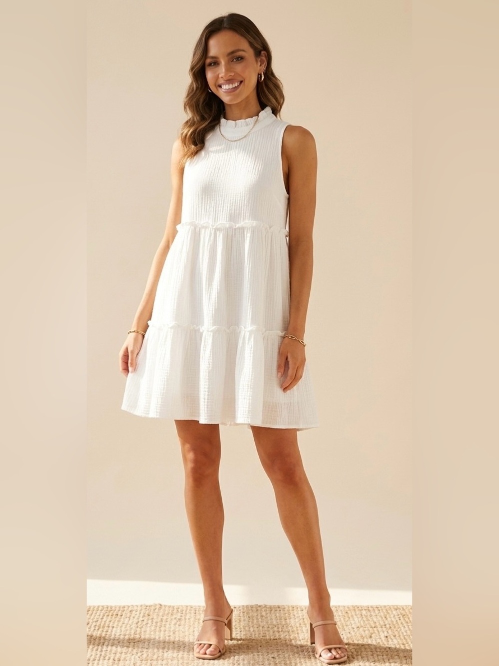 Pomander Place Tuckernuck White Gauze Morgan Tiered Mini Dress XS